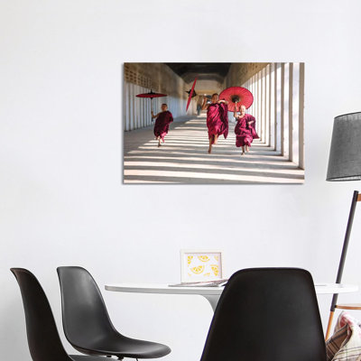 Three Monks Running, Burma 1 Piece Wrapped Canvas Wall Art