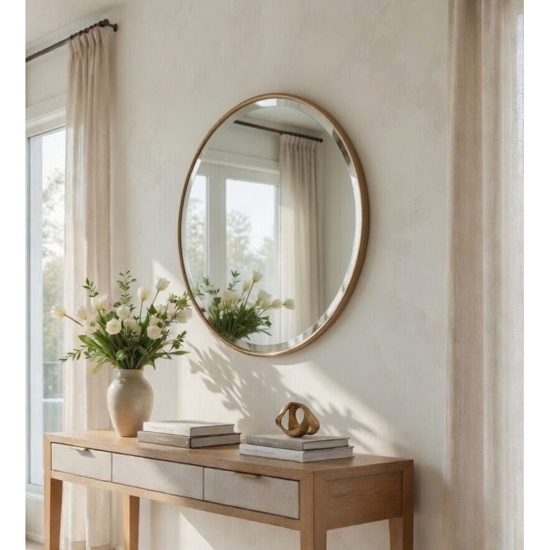 Sasha Flat Beveled Wall Mirror, 18" H x 18" W