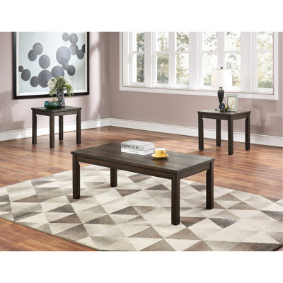 Espresso Color 3Pc Coffee Tables Set Classic 1X Coffee Table And 2X End Tables Living Room Furniture
