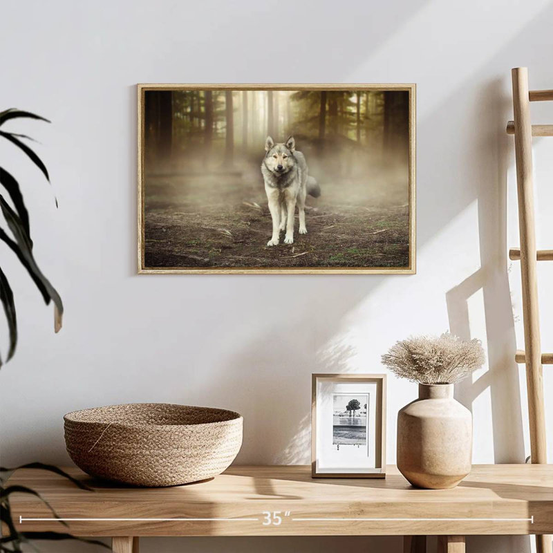 Bold Wolf, 19" X 13", Floating Frame Natural Wood