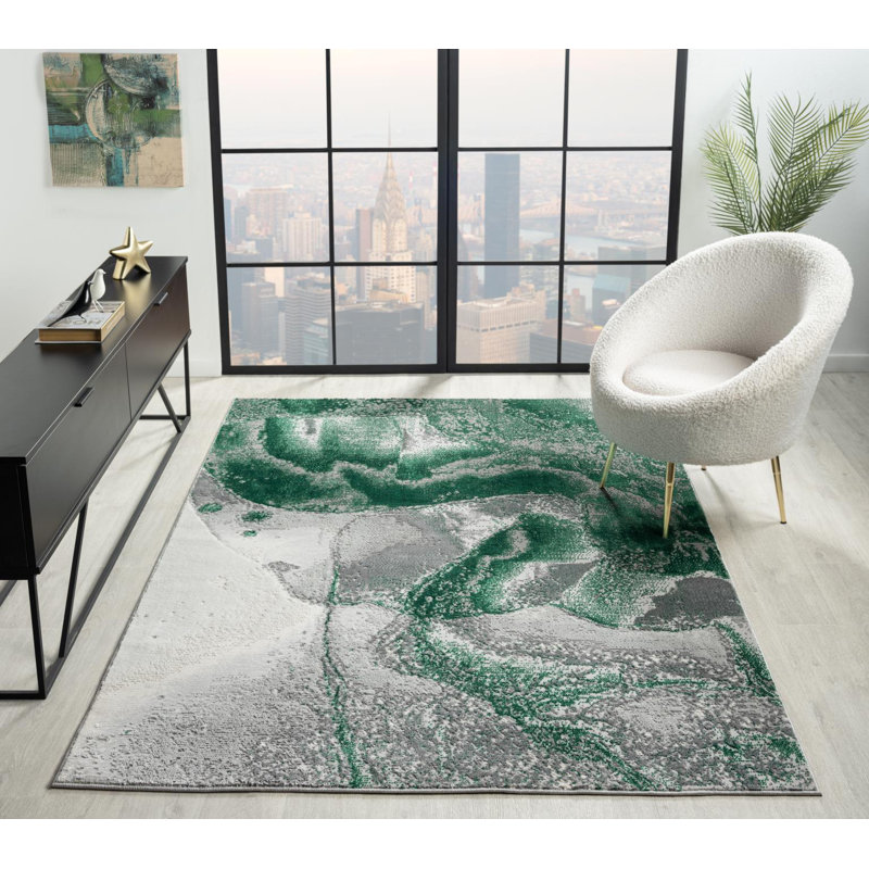 Nason Collection Abstract Grey/Green Area Rug,, Rectangle 5'2" x 7'5"