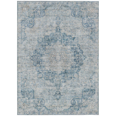 Arienne Blue Washable Indoor-Outdoor Rug - 