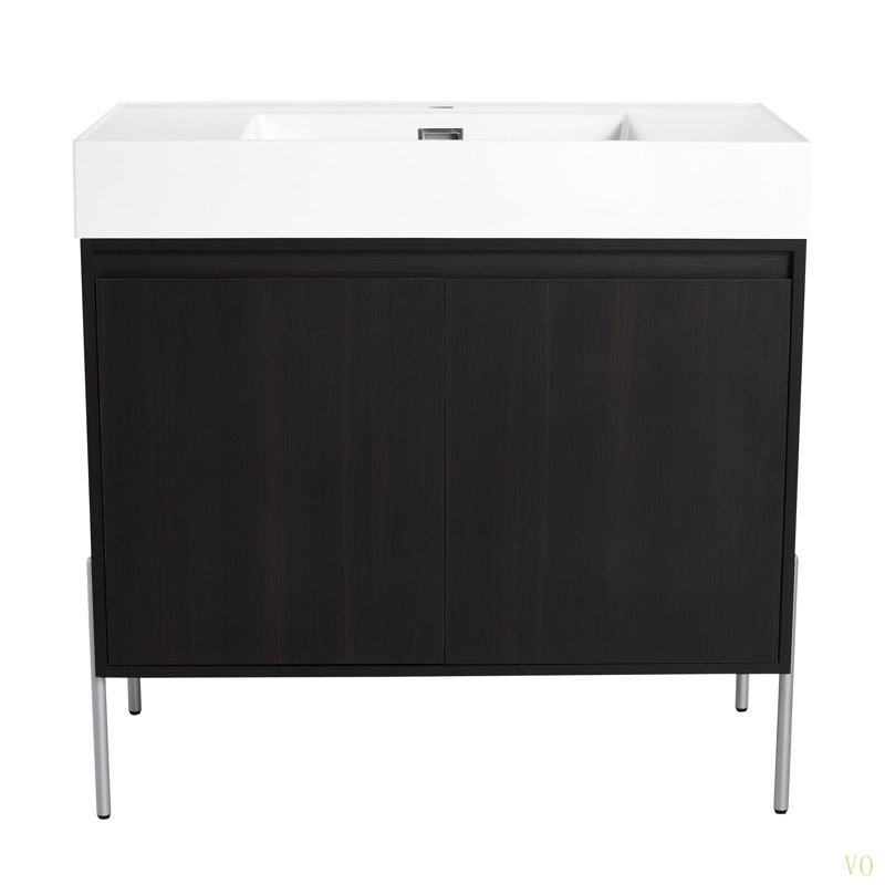 Meuble-lavabo sur pied 36 po avec lavabo en résine, armoire de rangement avec portes à fermeture douce (ensemble KD), 36"