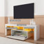 Station de télévision moderne blanche avec DEL, 50,83 po de profondeur, 13,98 po de largeur, 18,16 po de hauteur, supporte 110 livres, adopte E1 support de panneau de particules 16 rétro-éclairage à DEL, 4 modes, télécommande, convient aux téléviseurs de 50 à 59 po,