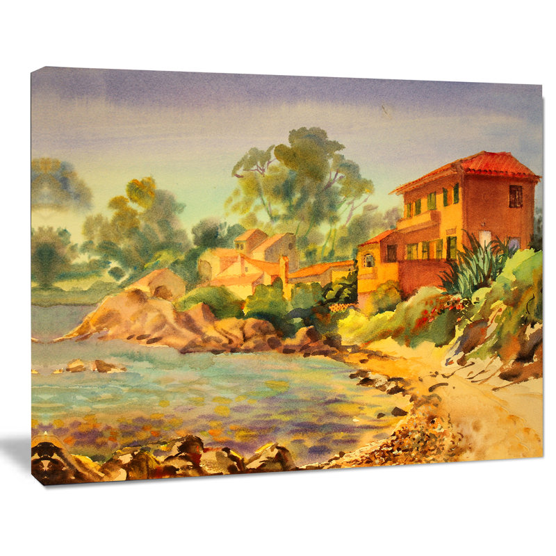 French Riviera Landscape - reproduction d'art sur toile tendue, H 30 po x l 40 po