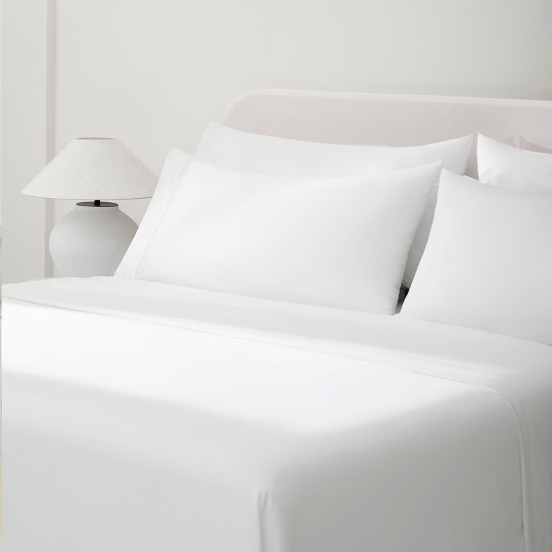 Queen Sheet Set, 100% Combed Cotton, Extra Soft, Breathable Sheets for Queen Size Bed with 15" Deep Pocket, 4 Pcs Hotel Luxury Brushed Pleated Bed Sheets (White)