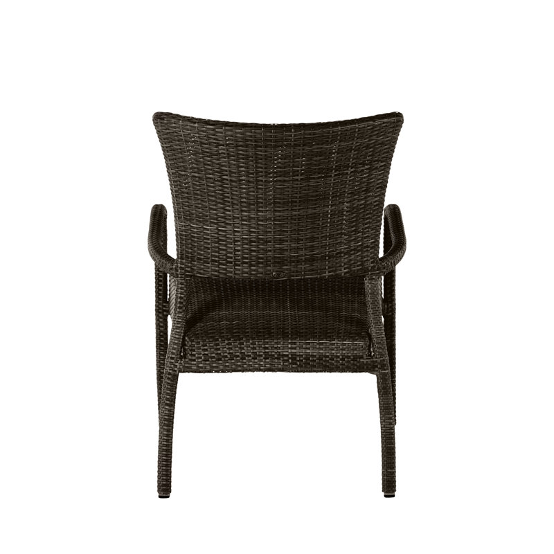 Skye Woven N-Dura Resin Wicker Stackable Outdoor Arm Chair, Welt, Bali Pearl, Black Walnut
