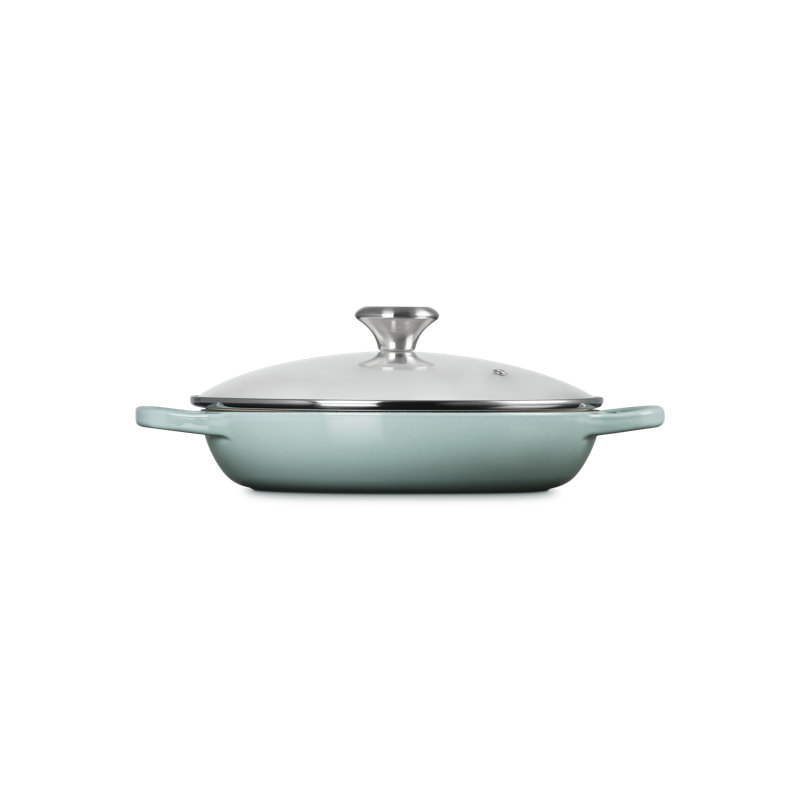 Le Creuset Enameled Cast Iron Signature Round Braiser With Glass Lid, 2.25 Qt., Olive, Sea Salt