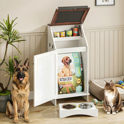 Station d'alimentation pour chien avec rangement, armoire de rangement pour nourriture pour chien avec 2 bols cachés, station d'alimentation pour animaux rabattable