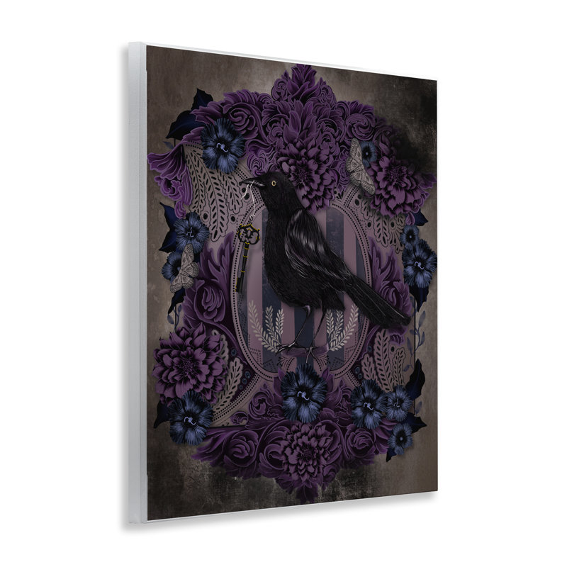 Plaque murale Raven with Gothic Florals, design par Lori Mosley