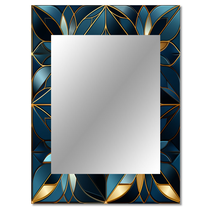 Blue Quantum Mosaic Vision Geometric - Geometric  Decorative Mirror, Modern Wall Mirror, Printed Metal Art, 40" x 30"