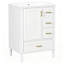 Meuble-lavabo moderne de 24 po avec lavabo en céramique, porte à fermeture douce, 3 tiroirs, poignées dorées et support de porte pour un rangement peu encombrant