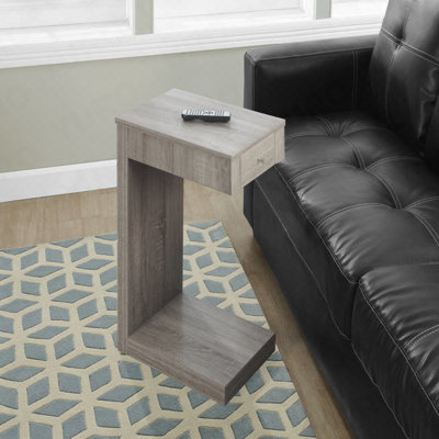 Table d'appoint en forme de C en stratifié brun avec tiroir de rangement