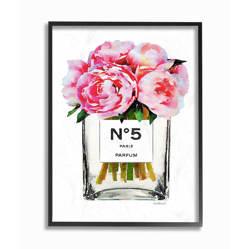 « mode stylisé fleur rose », impression, H 30 po x l 24 po, Giclée encadrée noir minuit