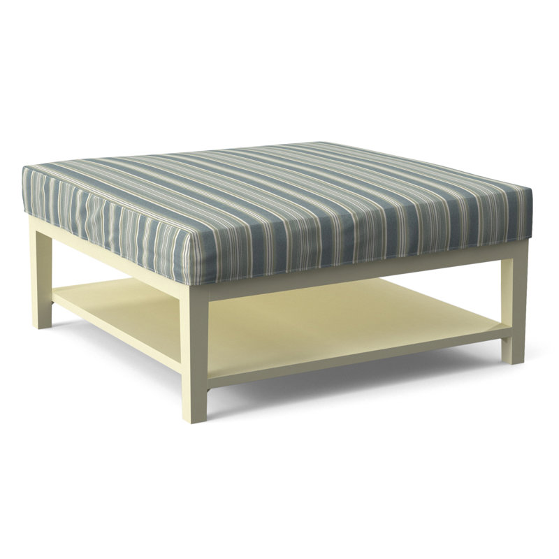 Hammond Square Ottoman, Green and Blue Stripe; 0252-54, Celery Finish