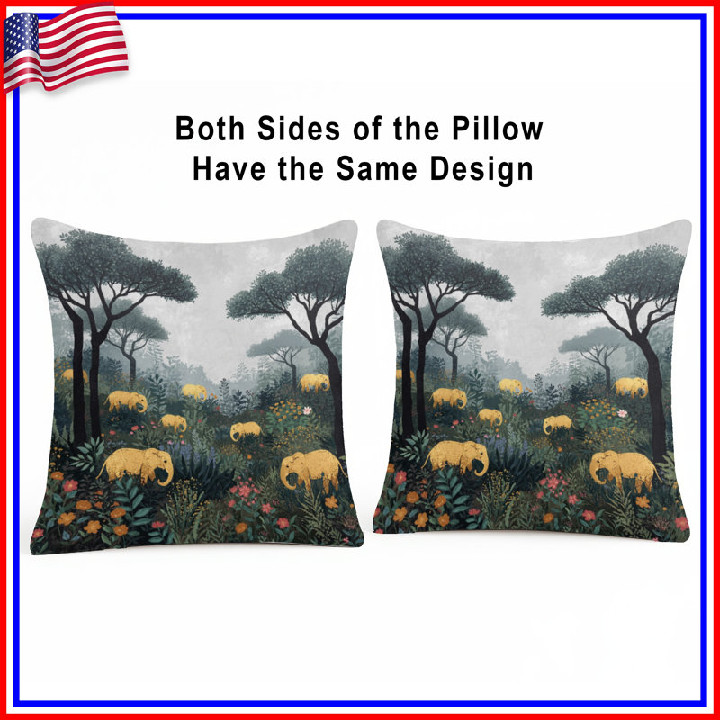 Coussins Elephants In Forest, 26 x 26 pouces