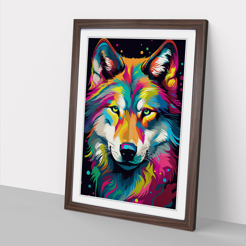 Wolf Pop - Single Picture Frame Print on Wood, 46cm H x 34cm W x 2cm D, Walnut