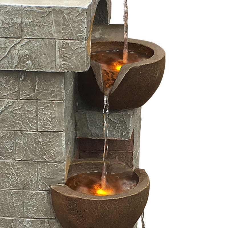 Teamson Home Indoor/Outdoor Solar-Powered 4-Tier Stone-Look Fountain with LED Lights