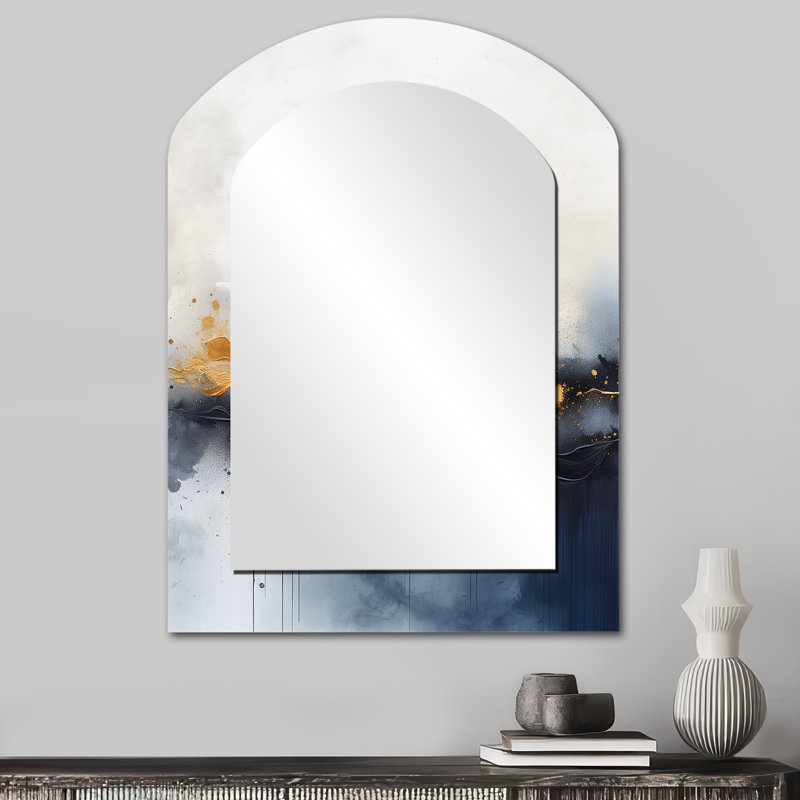«Blue and Yellow Fluid Harmony», peinture abstraite I - décor de miroir mural arche bleue, 34 po x 25 po
