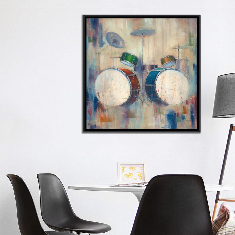 « tambours », impression sur toile, H 18 po x l 18 po x P 1,5 po, Toile avec cadre noir, Pas de tapis