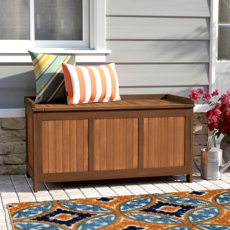 Loon Peak® Ermont 44.5'' W 65 Gallons Water Resistant Solid Wood Teak Deck Box in Natural