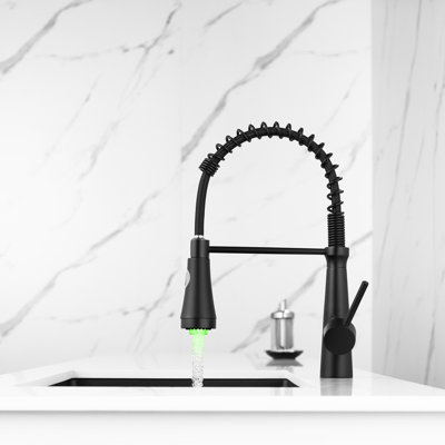 Led Pull Down Kitchen Tap, Single Handle, Black, 360 Degree Rotation, Simple And Efficient Cleaning Process Faucet With Spray, User-