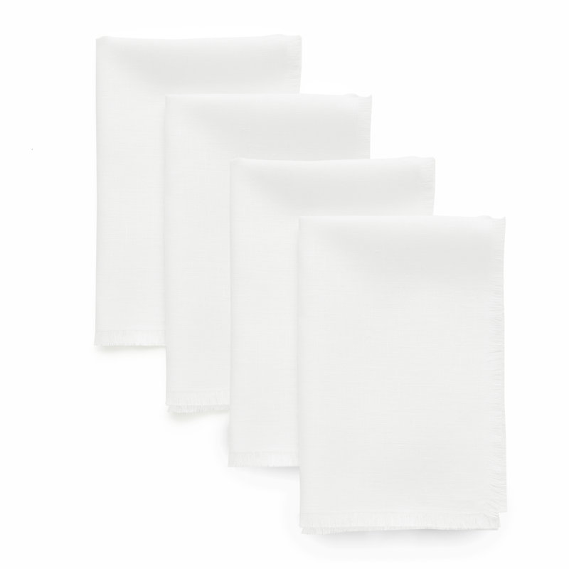 Fringe - 100% Pure Linen Dinner Napkins, White