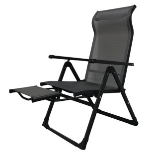 Caravan Sports Ergo+ Outdoor Steel Folding Patio Chair with Adjustable Recliner and Foot Rest, Gray
