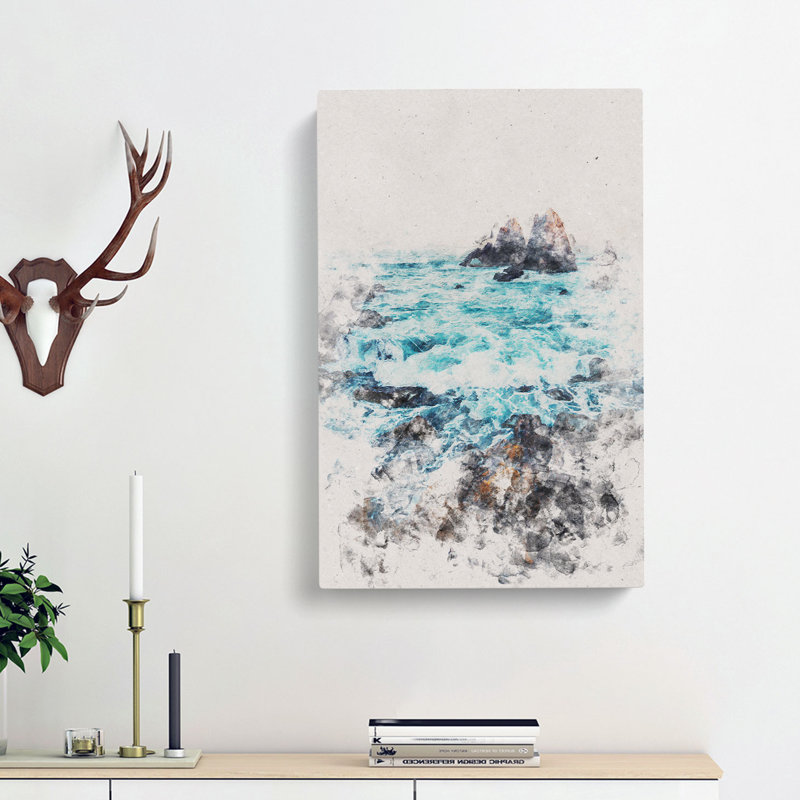 The Ocean Against The Rock - Painting, Wrapped Canvas, 91cm H x 60cm W x 3cm D