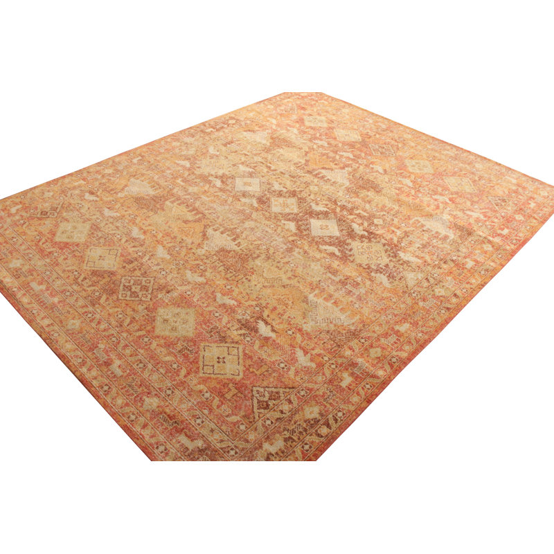 Distressed Homage Hand Knotted Wool Geometric Area Rug, Rectangle 12' x 18'