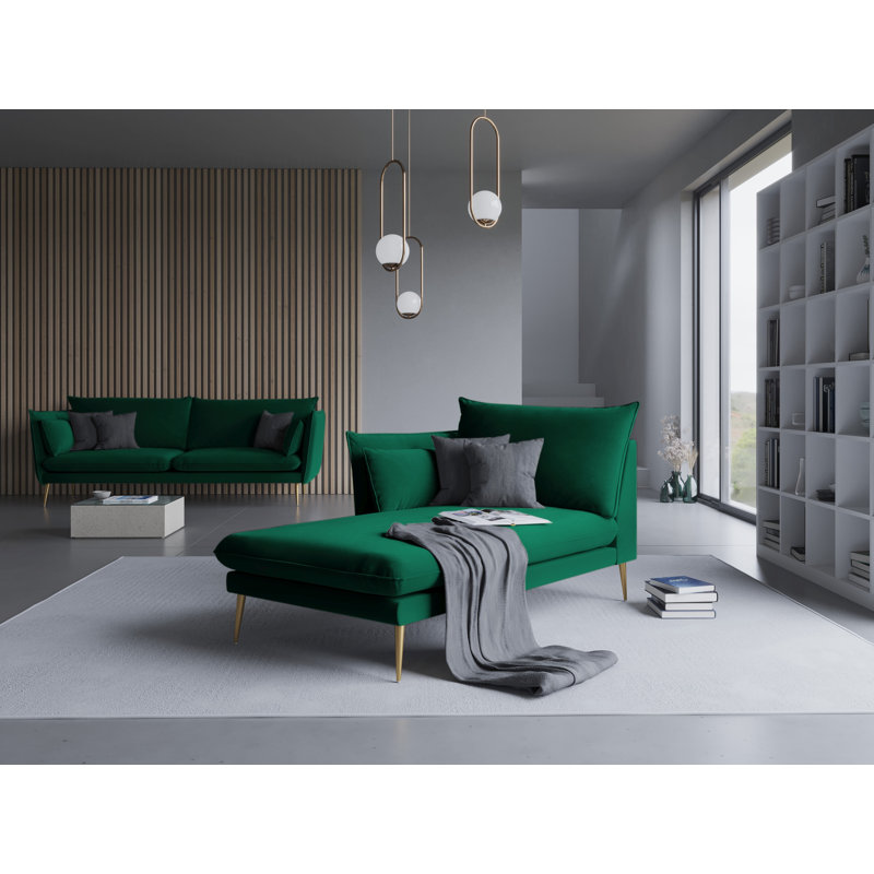 Adoraim Velvet Chaise Lounge, Bottle Green, Left-Arm Chaise, Gold