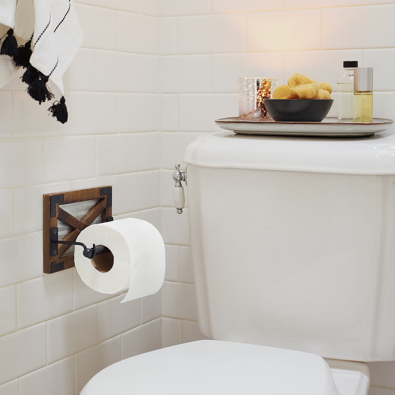 Rustic Brown Wood and Metal Farmhouse Toilet Paper Holder