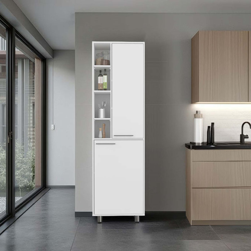 Kitchen Pantry With 2 Doors, Adjustable Shelves, Side Shelves, Compact Storage Cabinet