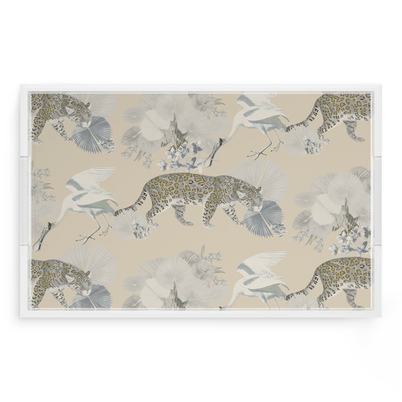 Leopard Walk Acrylic Rectangle Decorative Tray, Cream, 22.5"W x 14.5"D x 2"H