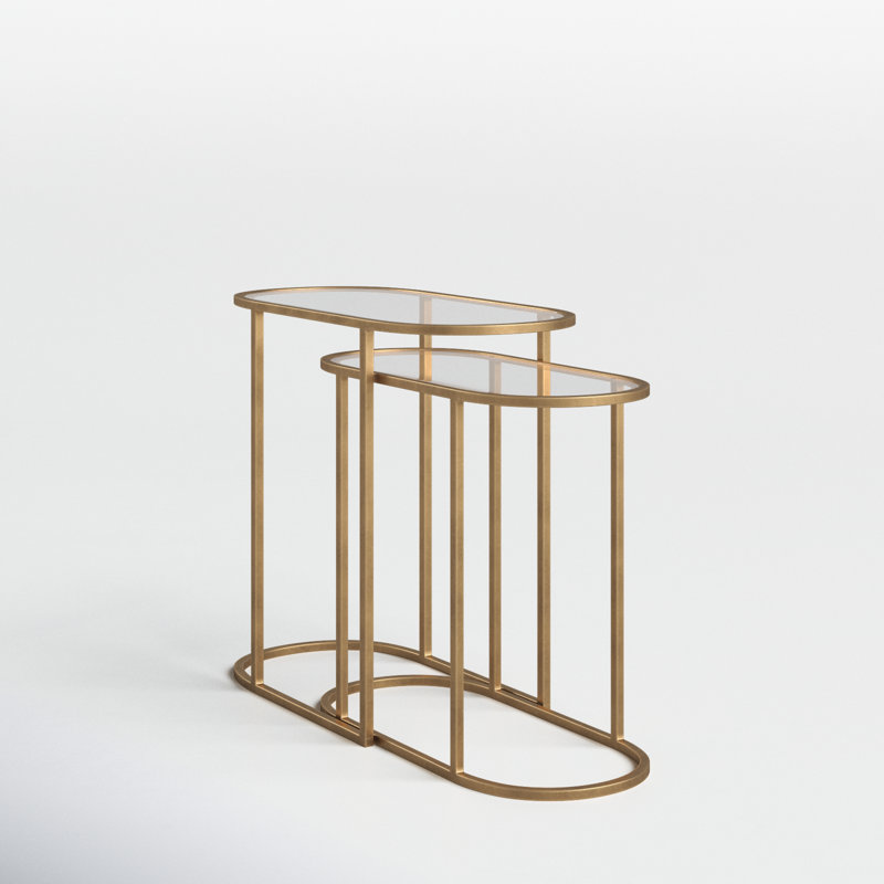 Lutterworth Glass Top Nesting Tables, Antique Brushed Brass