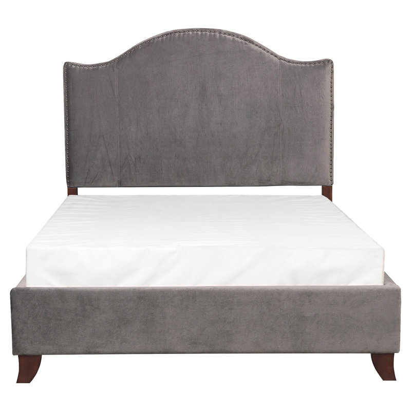 Modern Traditional Bedroom Full Bed, Gray Velvet Upholstery, Solid Wood Structure, Headboard With Nailhead Trim, Box Spring Needed For Use And Setup Upholstered Size Design, Construction, &