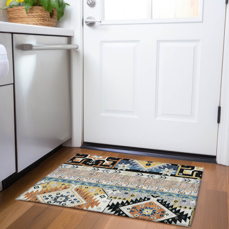 Tapis aztèque lavable à la machine de qualité supérieure Jahnke AMF1015, Rectangle 1 pi 8 po x 2 pi 6 po