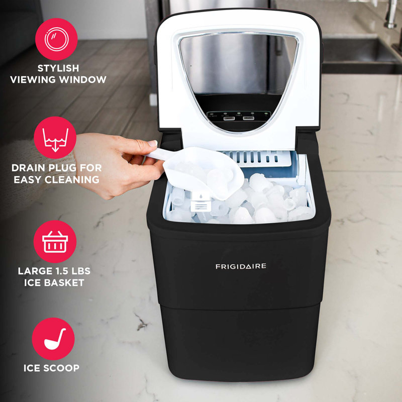 Frigidaire 26 lbs. Capacity Countertop Ice Maker, Bullet Ice Maker with Transparent Window, Black