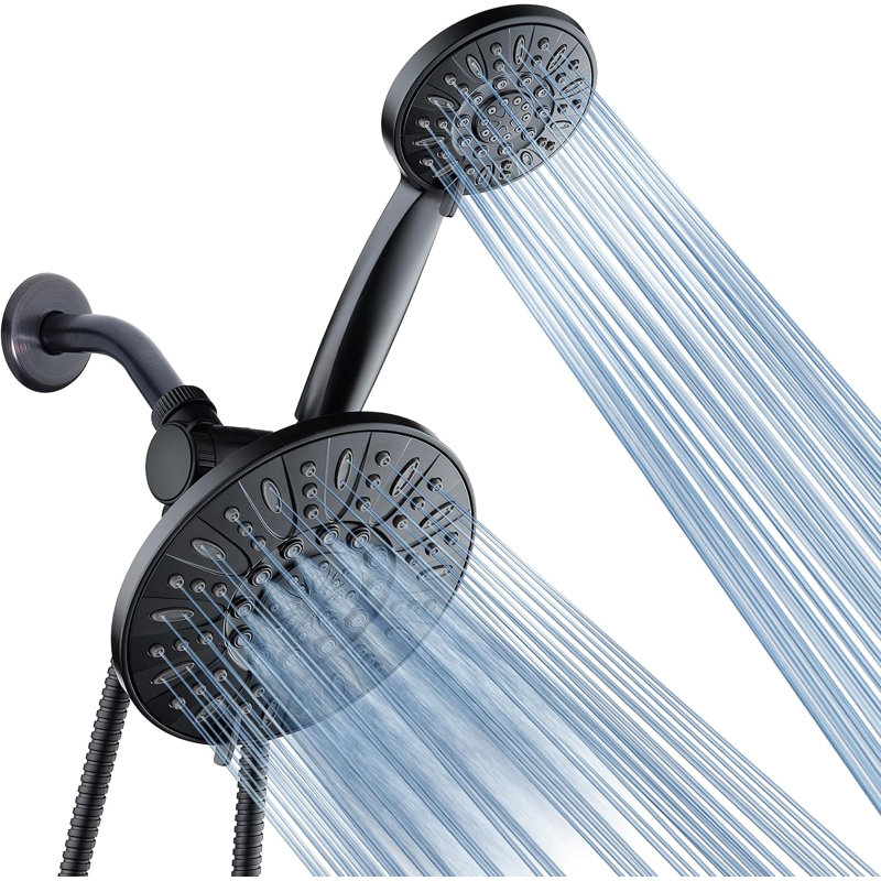 Double douche combinée à pluie 7 po - Finition noir mat, 6 réglages, 2,5 gallons par minute