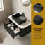 Ensemble de meuble-lavabo 36 po, meuble de rangement flottant pour salle de bain, lavabo rectangulaire en céramique noire avec comptoir en pierre frittée blanc de Carrare, finition noire