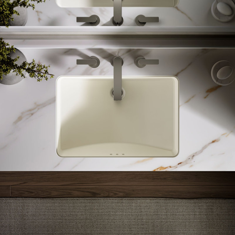 Ladena® Vitreous China Rectangular Undermount Bathroom Sink with Overflow, Biscuit