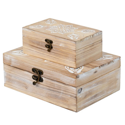 Boîtes de rangement décoratives avec couvercle à charnières, boîte à souvenirs 2 pièces, coffre à trésors en bois, grand panier de coffre vintage pour hommes, enfants, bijoux, décoration intérieure (taupe)