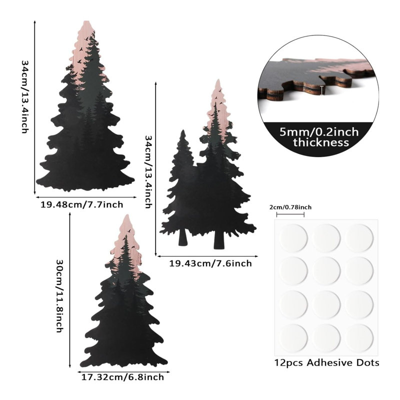 Wooden Pine Tree Wall Art Set