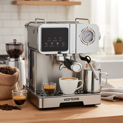 1350W Semi-Automatic Espresso Machine with Pressure Gauge & 20-Bar Pump