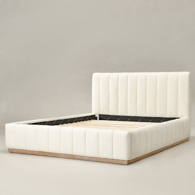 Galligan Queen Size Platform Bed Frame Boucle Upholstered Headboard and Wooden Slats Support,No Box Spring Needed