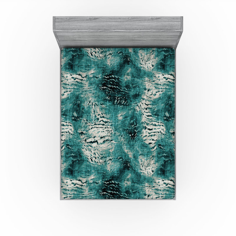 Drap-housse rustique Ambesonne, Bleu sarcelle foncé, bleu cadet / abstrait, Drap-housse de taille très grand