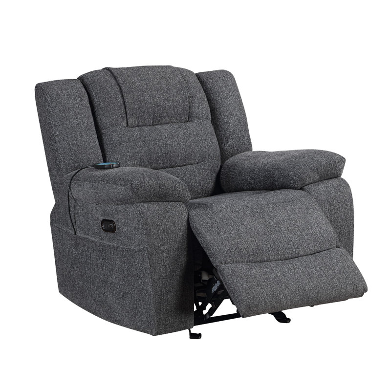 Reno Power Glider Recliner Chair With Heat And Massage, Dark Gray Polyester