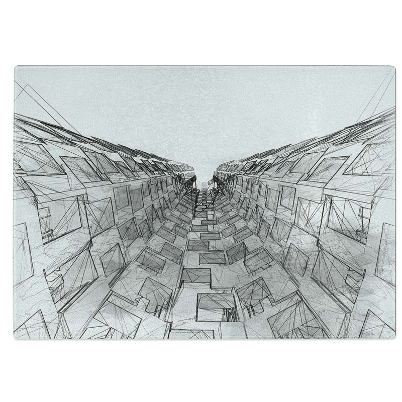 Tempered Glass Sketching the Architecture Vol.61 Chopping Board, 39 cm W x 28.5 cm L