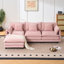 Canapés modernes roses avec repose-pieds avec rangement, bois et tissu, style féminin pour les pièces compactes