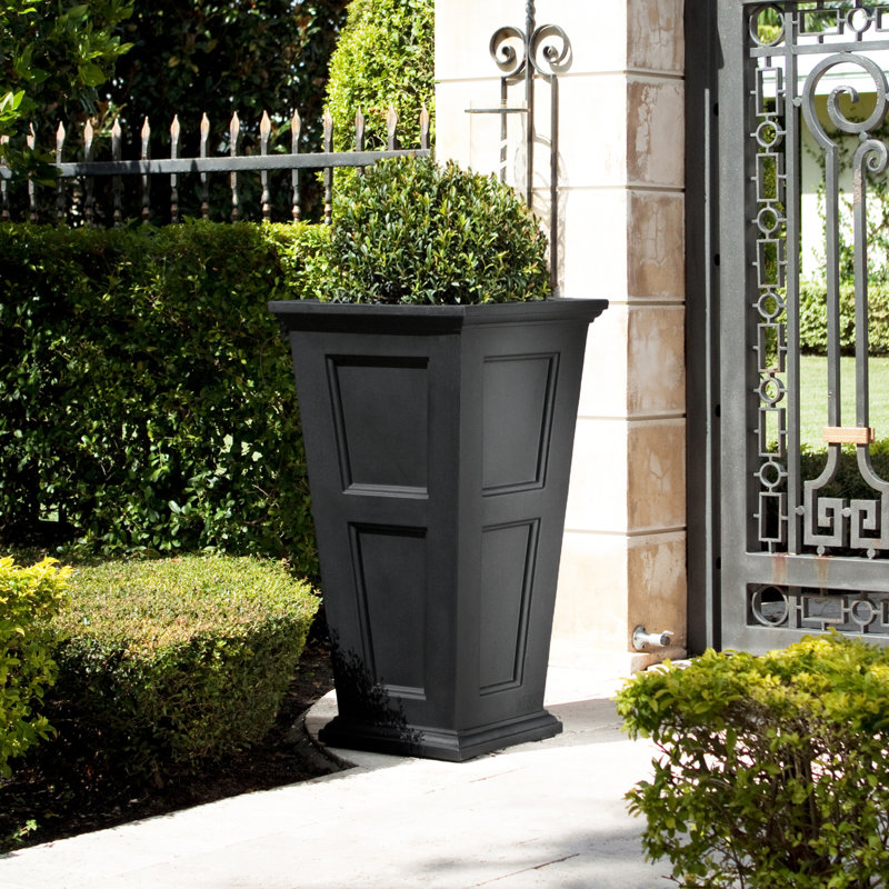 Anastasiya Tall Resin Planter with Water Reservoir, 40" H x 22" W x 22" D, Black